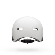 White bicycle helmet with front and side vents, visible interior fit pads
