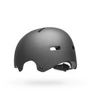 Matte dark gray bike helmet with front vent opening and chin strap