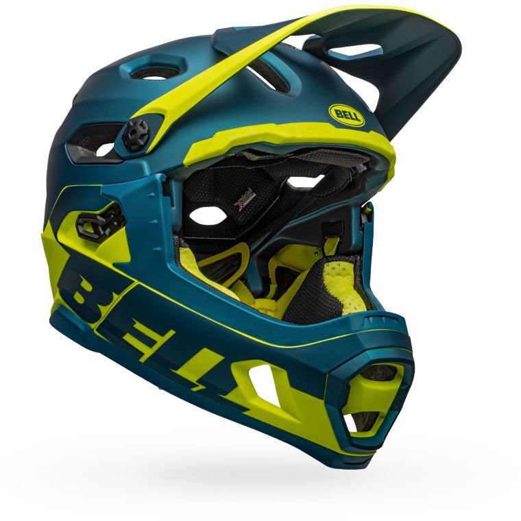 MTB helmet with MIPS, blue shell with hi-viz yellow highlights and wide ventilation