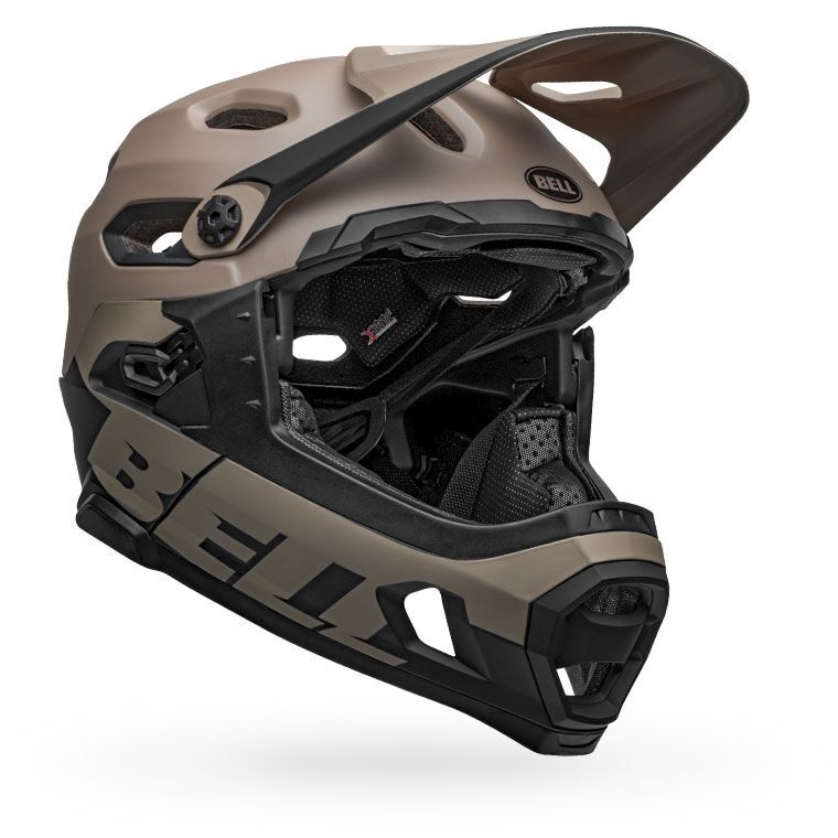 MTB helmet with MIPS, sand-beige shell with black chin guard and front ventilation