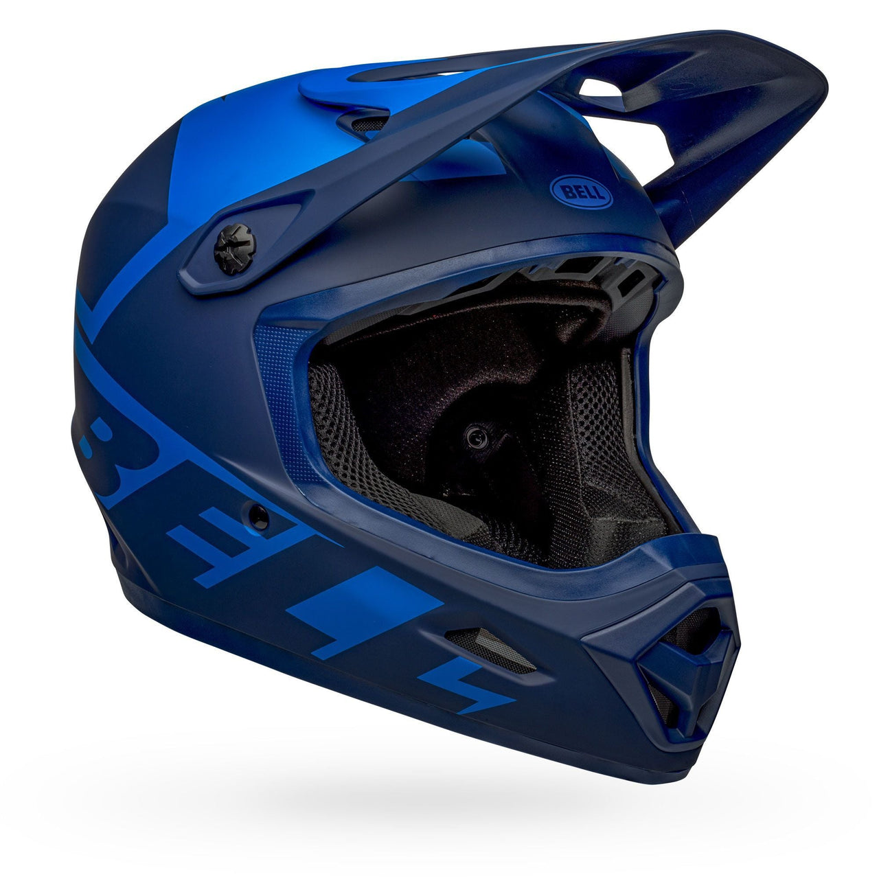 Bell transfer helmet in blue, side view with visor and BELL badge