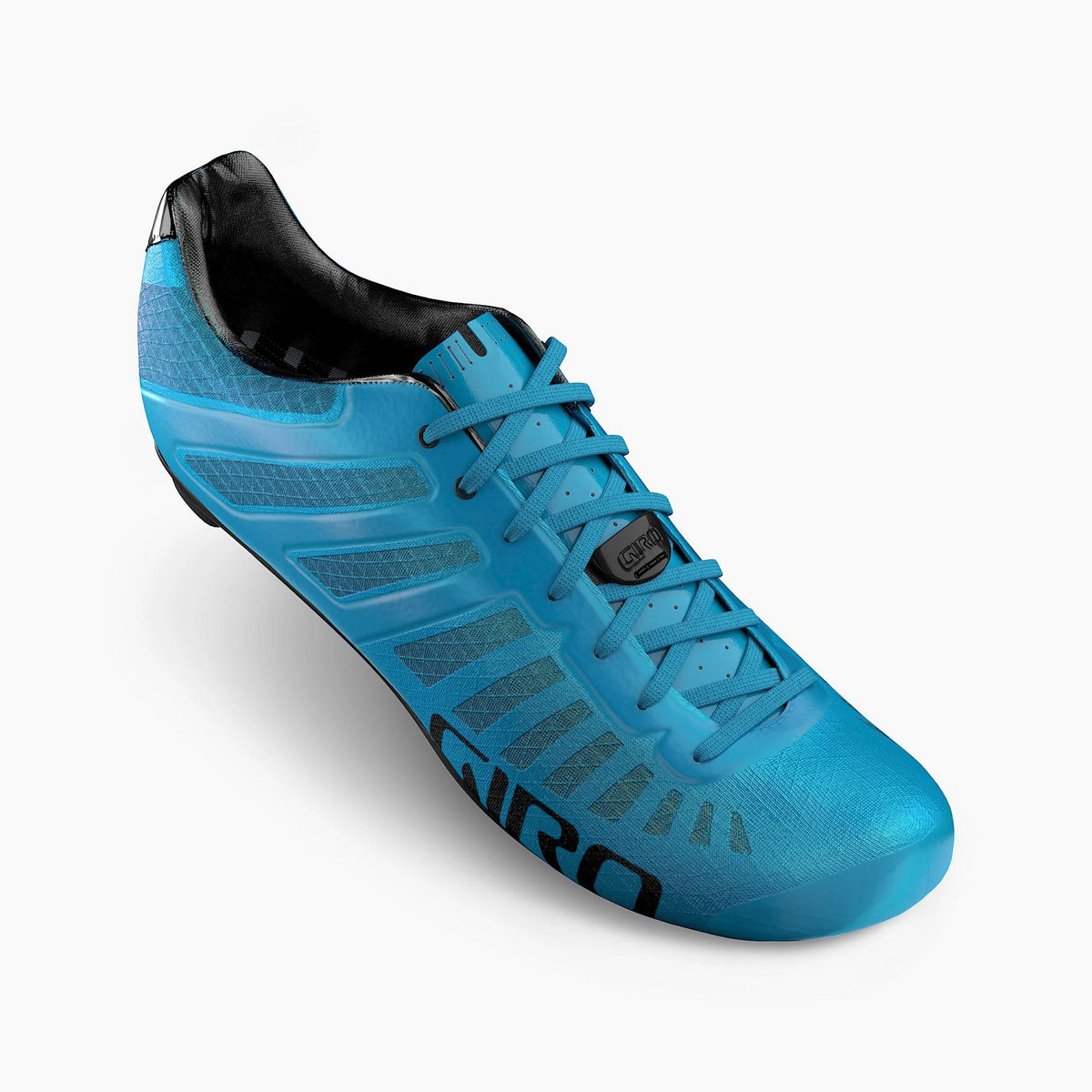 Men’s cycling shoe in light blue with black collar, lace-up closure