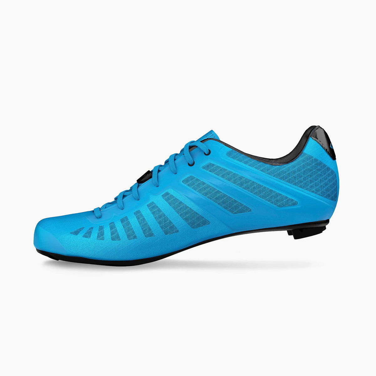Light blue cycling shoe with lace-up front and black outsole