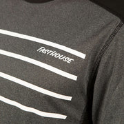 Heather gray jersey front graphic with Fasthouse text and white stripe accents