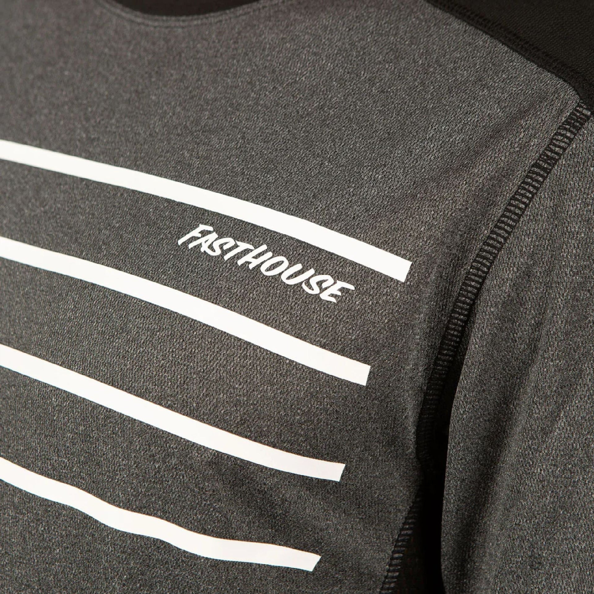 Heather gray jersey front graphic with Fasthouse text and white stripe accents