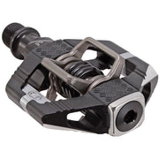 Dual-sided clipless aluminum bike pedal in black with metal cage and 9/16-inch axle