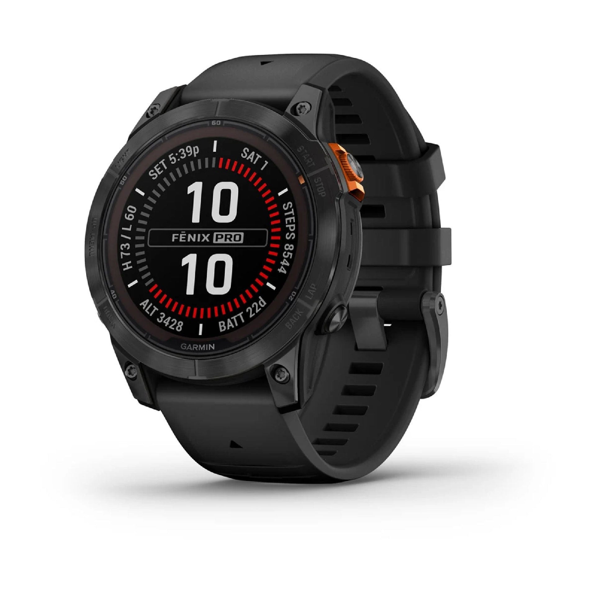 Garmin fenix 7 Pro solar glass watch with black silicone band, round dark face display