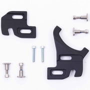 Black bolt-on/snap-in bike dropouts with axle hardware and mounting bolts