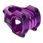 Purple aluminum 35mm bicycle stem with black bolt hardware, glossy finish