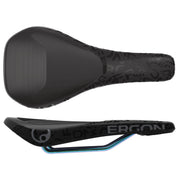 Downhill bicycle saddle, black ergonomic shell with textured surface and rails