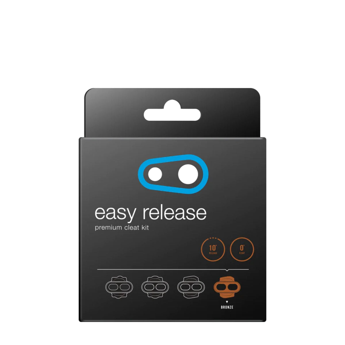 Crank Brothers easy release premium cleat kit box with blue logo and bronze icons