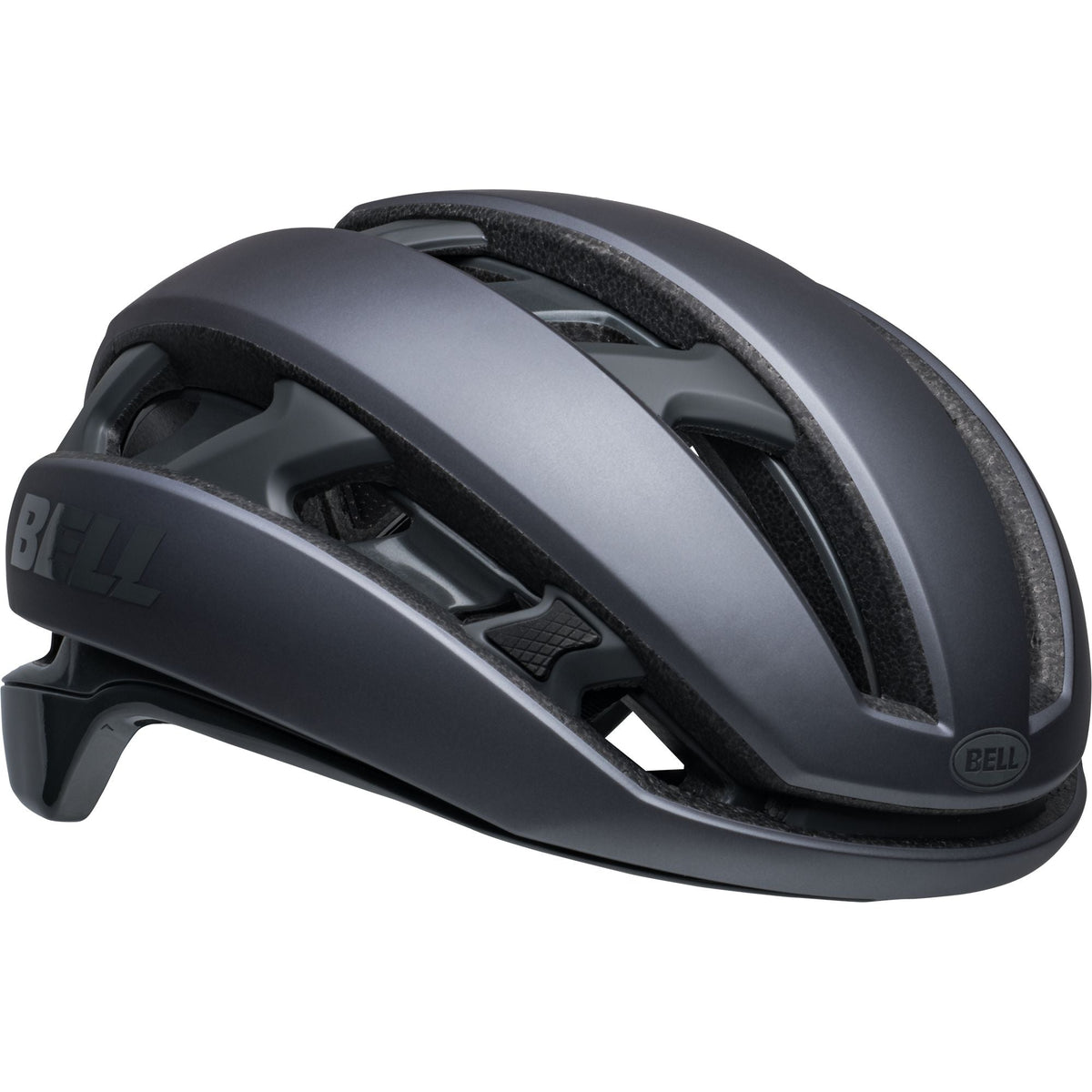 Bell MIPS spherical helmet, dark gray with black vent channels and side logo