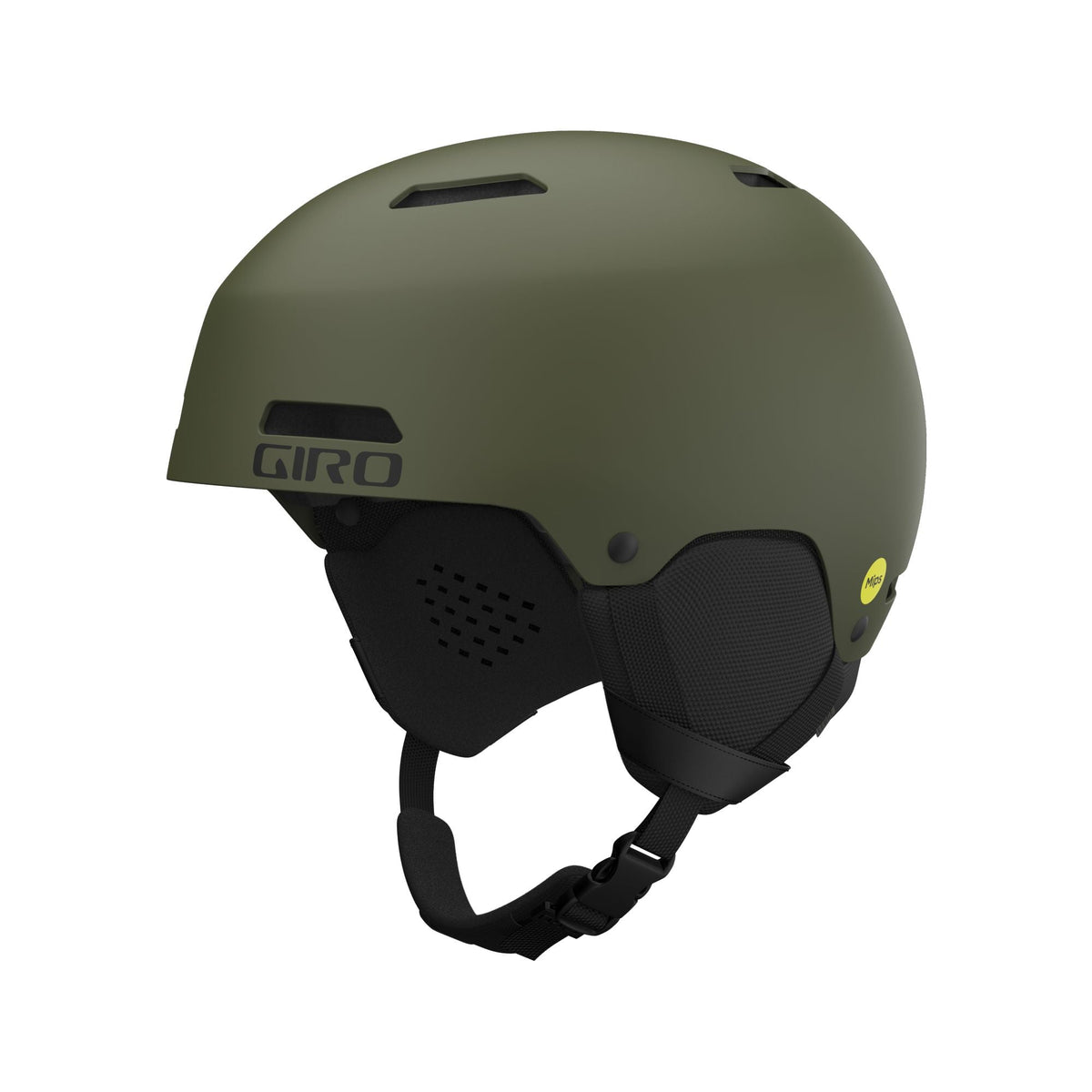 Giro MIPS ski helmet, matte trail green with black ear and chin guards