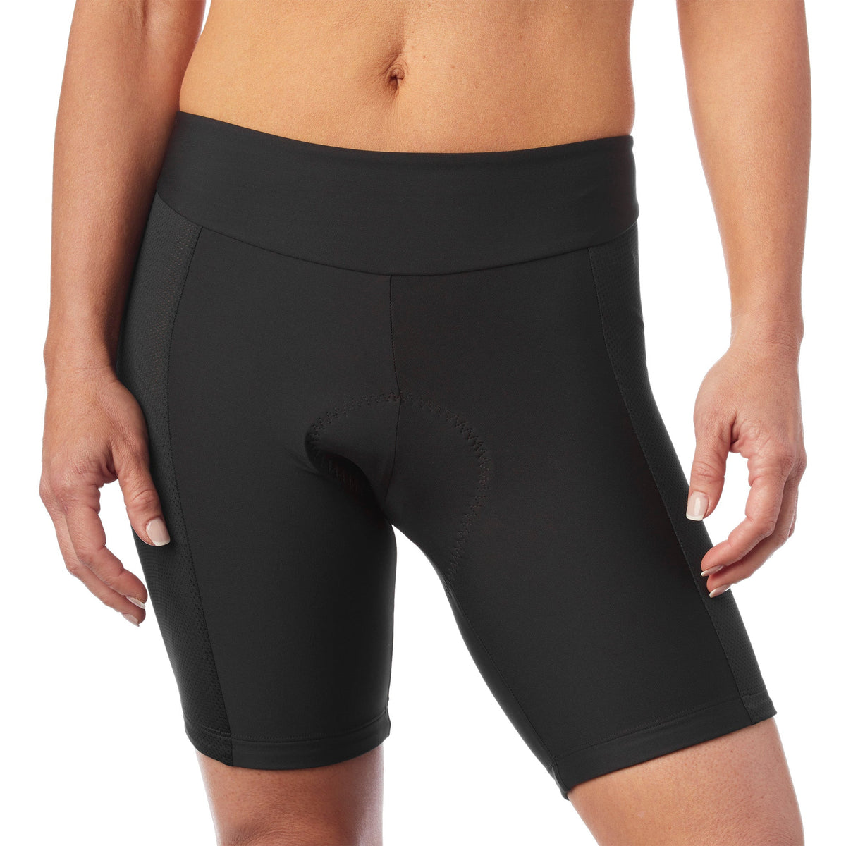 Black women's base liner short with chamois-style padding panel