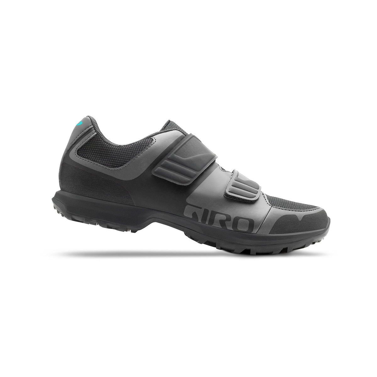 Women’s berm shoe in black with gray strap closure and rugged tread sole