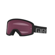 Mountain bike goggles with dark frame and maroon tinted lens, branded Giro strap
