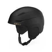 Matte black bike helmet with MIPS, front logo, chin strap and ear padding