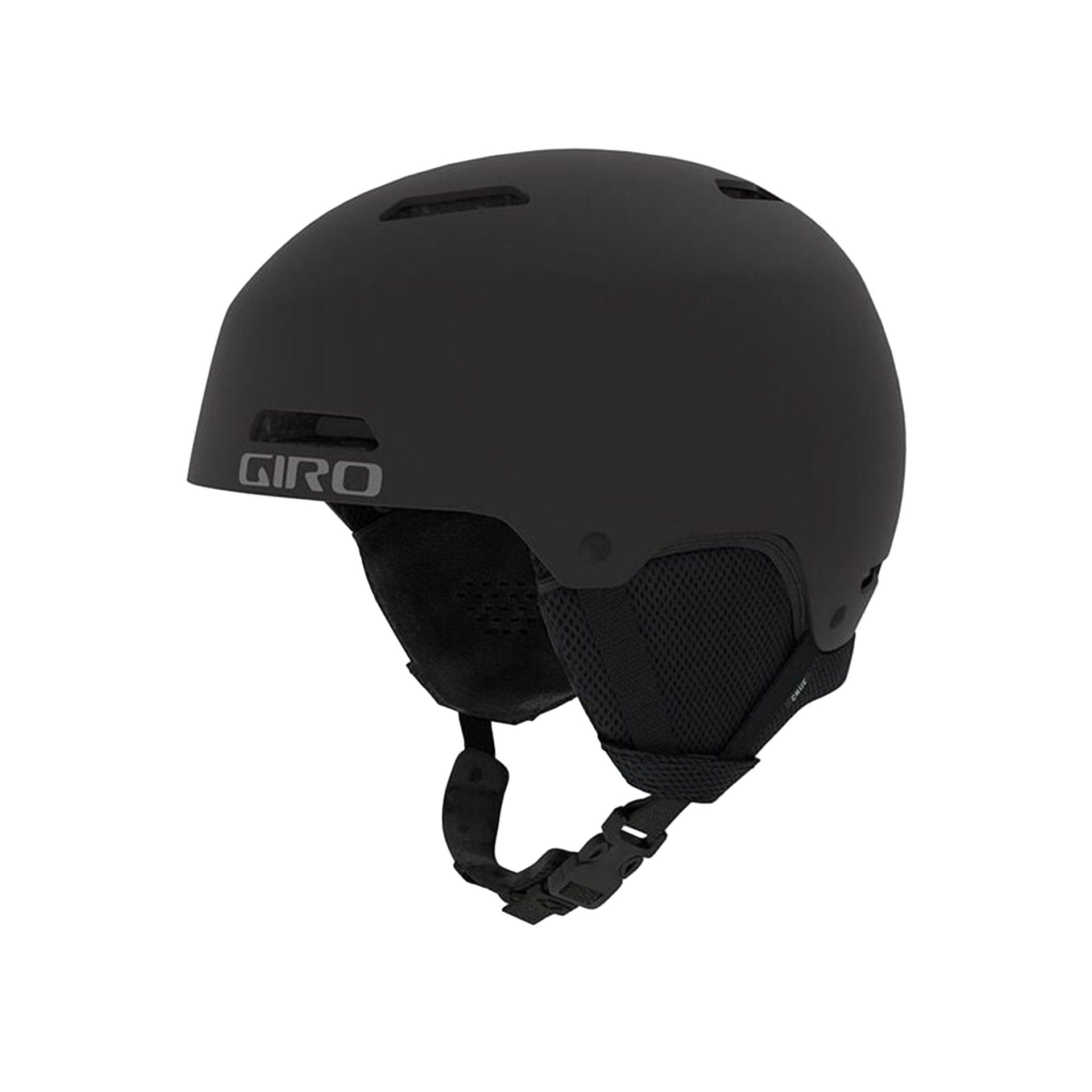Matte black youth ski helmet with vented shell and adjustable chin strap, Giro