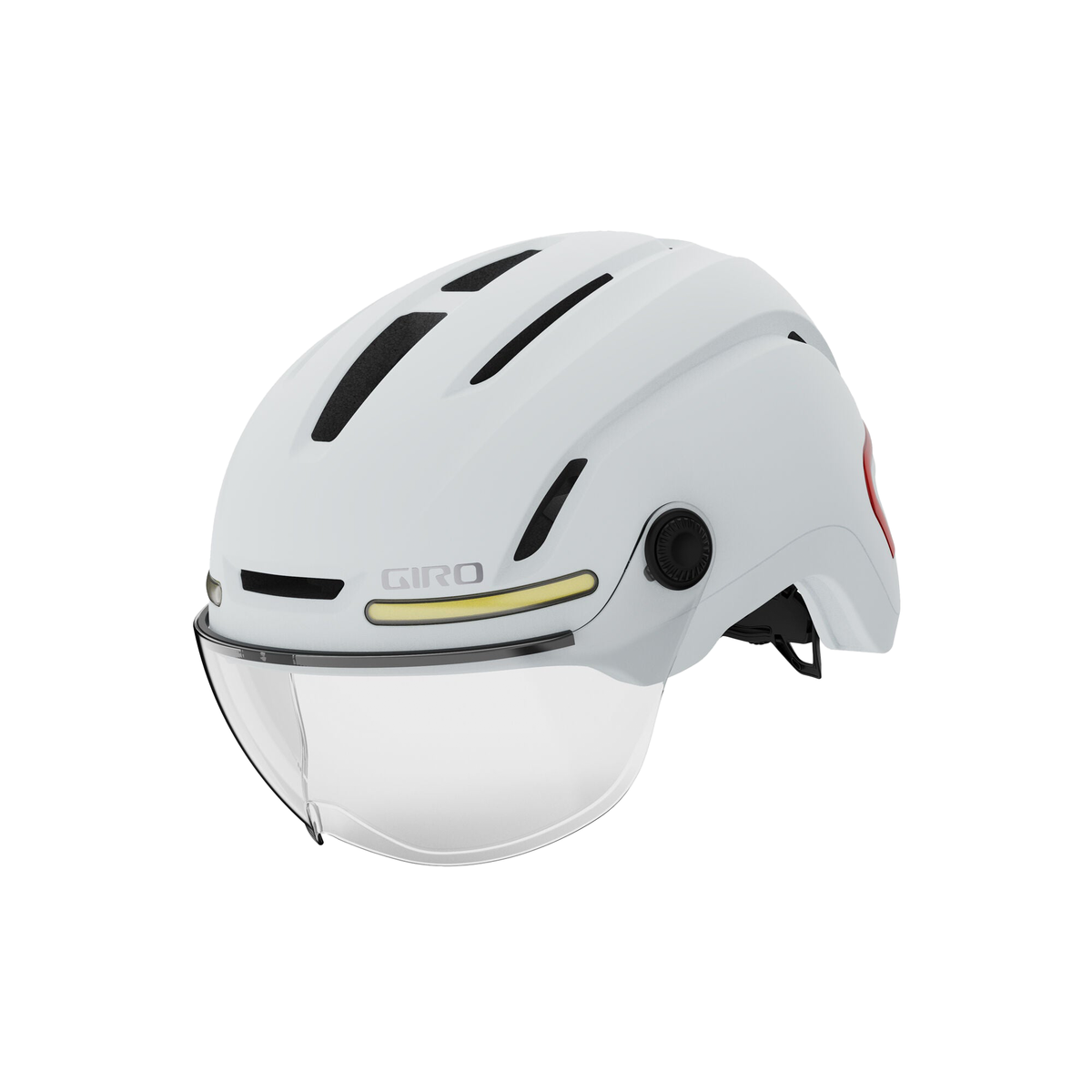 Giro matte chalk bike helmet with black vent accents and clear shield visor