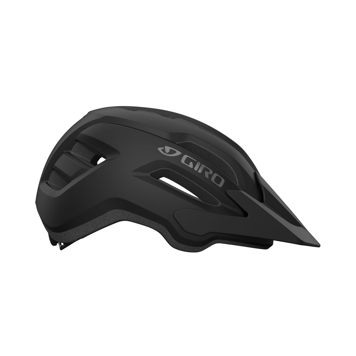 Matte black cycling helmet side profile with Giro logo and vents
