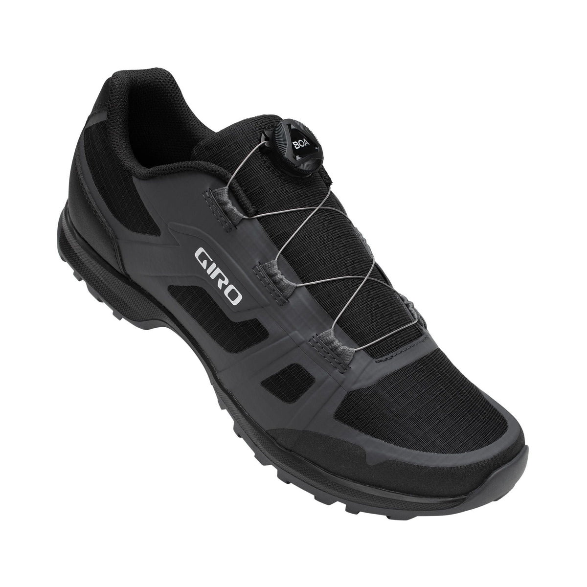 Men's cycling shoe with BOA dial, dark black knit upper and rugged rubber sole