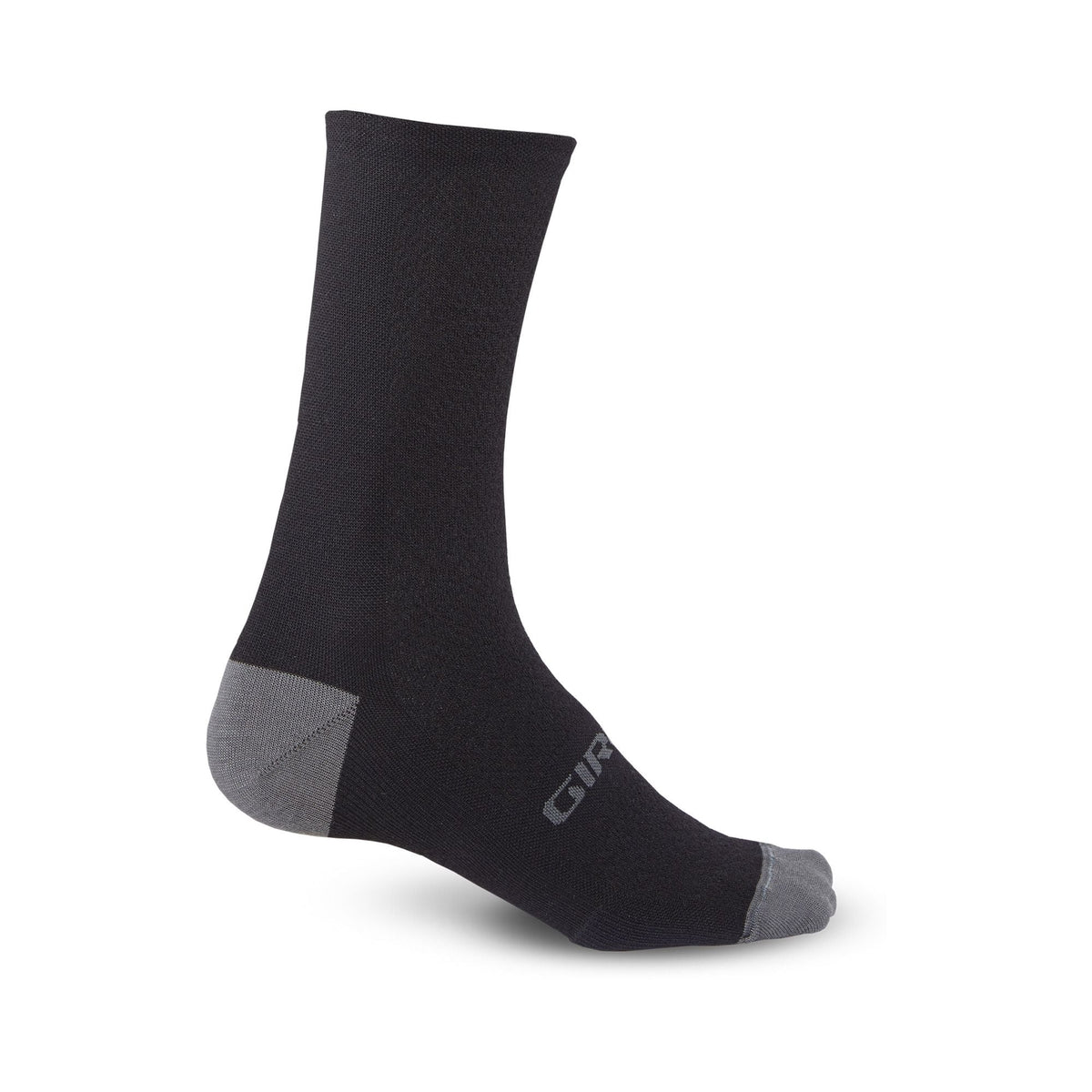 Merino wool cycling sock by Giro, dark with gray toe/heel panels