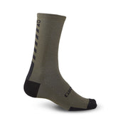 Merino wool cycling sock by Giro, olive with black toe/heel and stripe detail