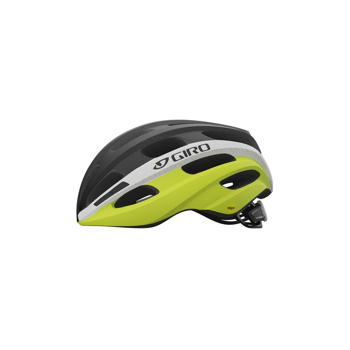 Giro Isode MIPS helmet, black top with neon yellow-green lower panels and GIRO logo