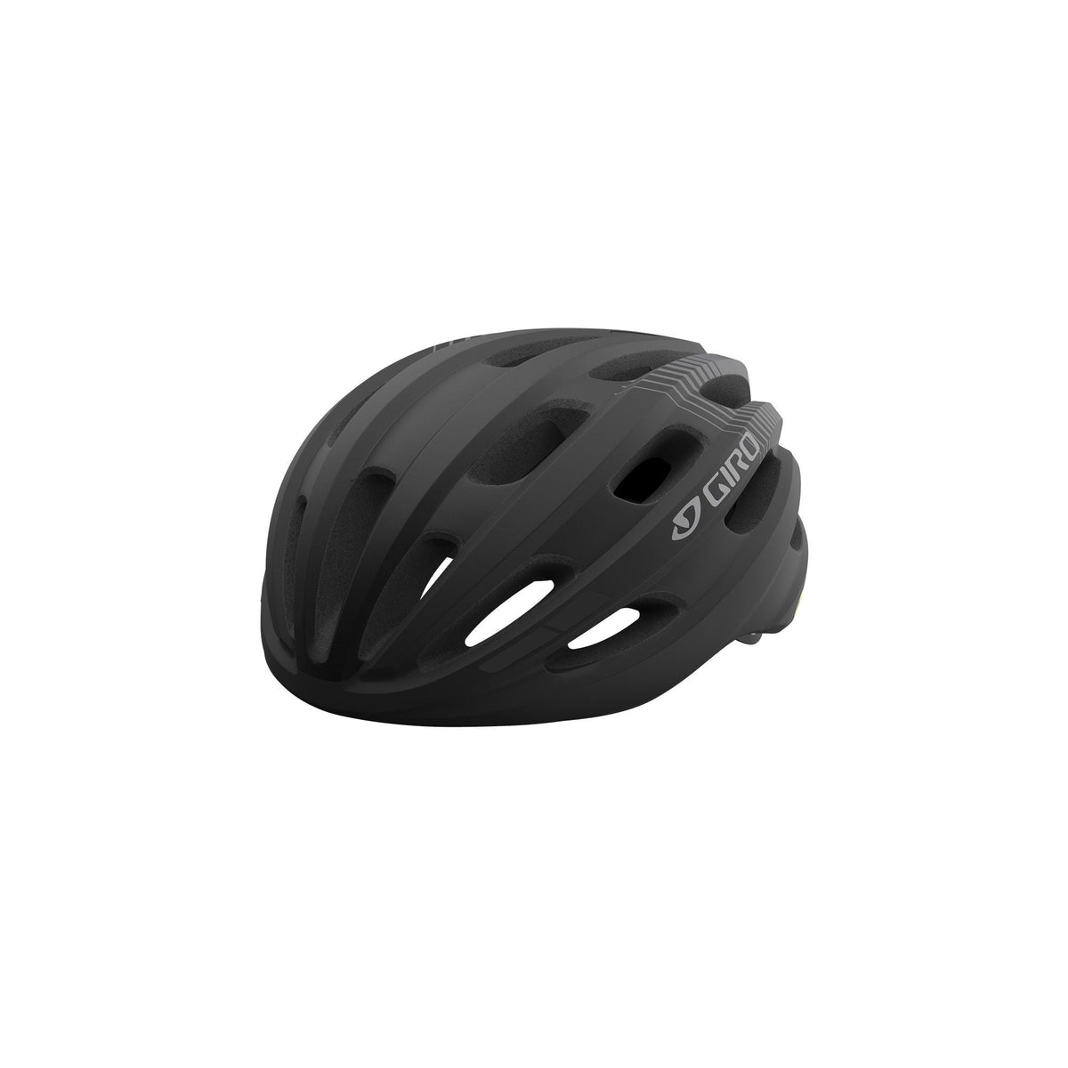 Giro Isode MIPS helmet, matte black shell with gray side panel and “GIRO” text