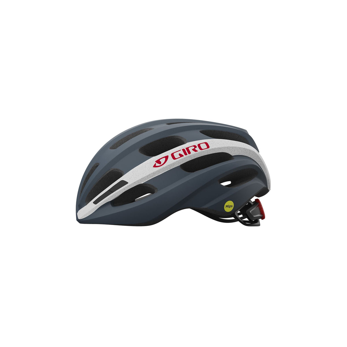 Dark gray Giro bike helmet with rear vents and black chin strap