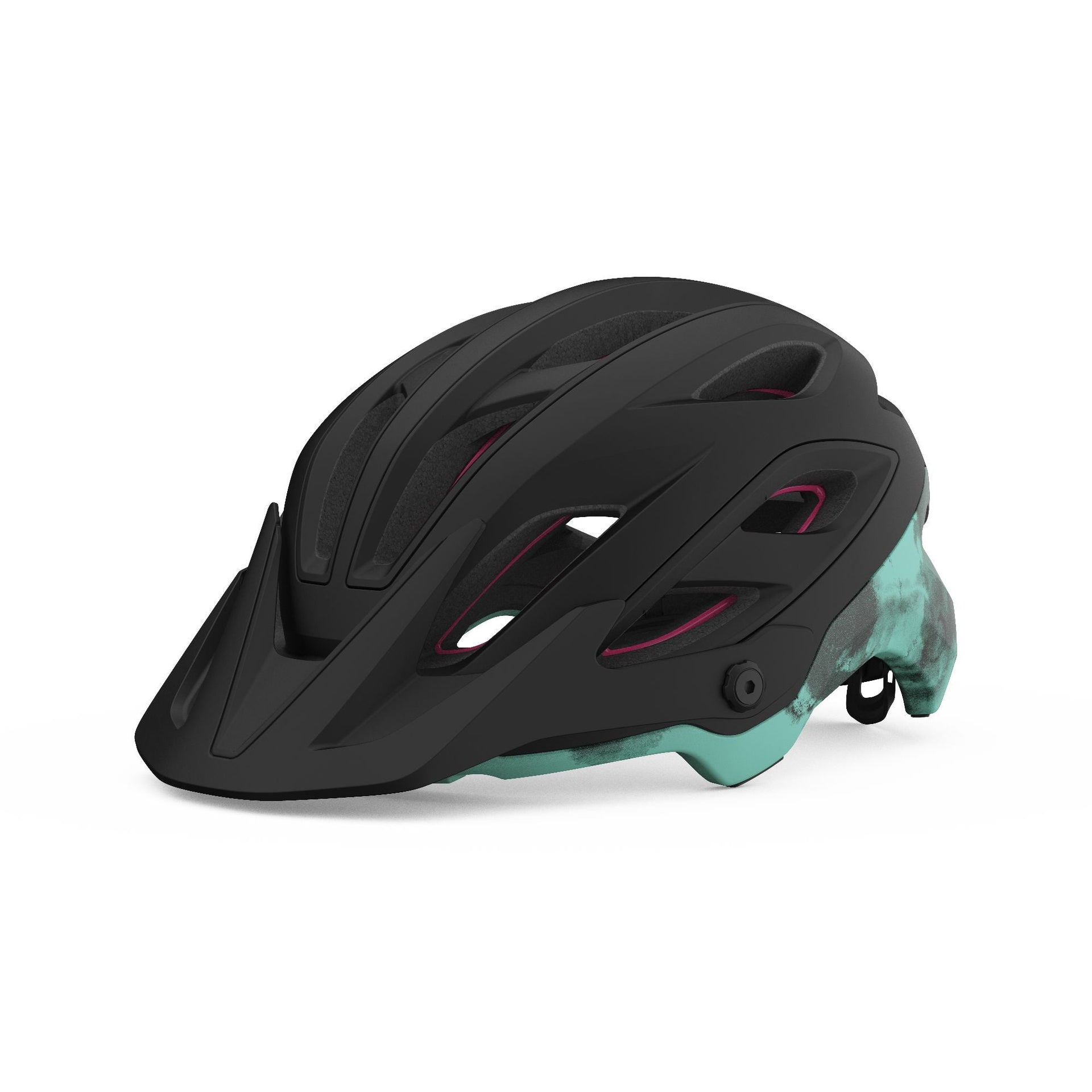 Women’s MIPS bike helmet, matte black with teal accent and red vent lines
