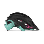 Women’s MIPS bike helmet, matte black with turquoise side splash and red highlights