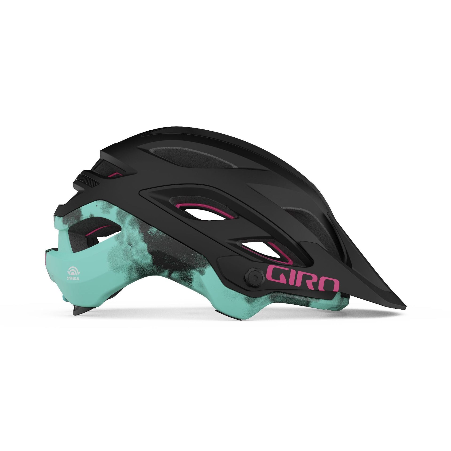 Women’s MIPS bike helmet, matte black with turquoise side splash and red highlights