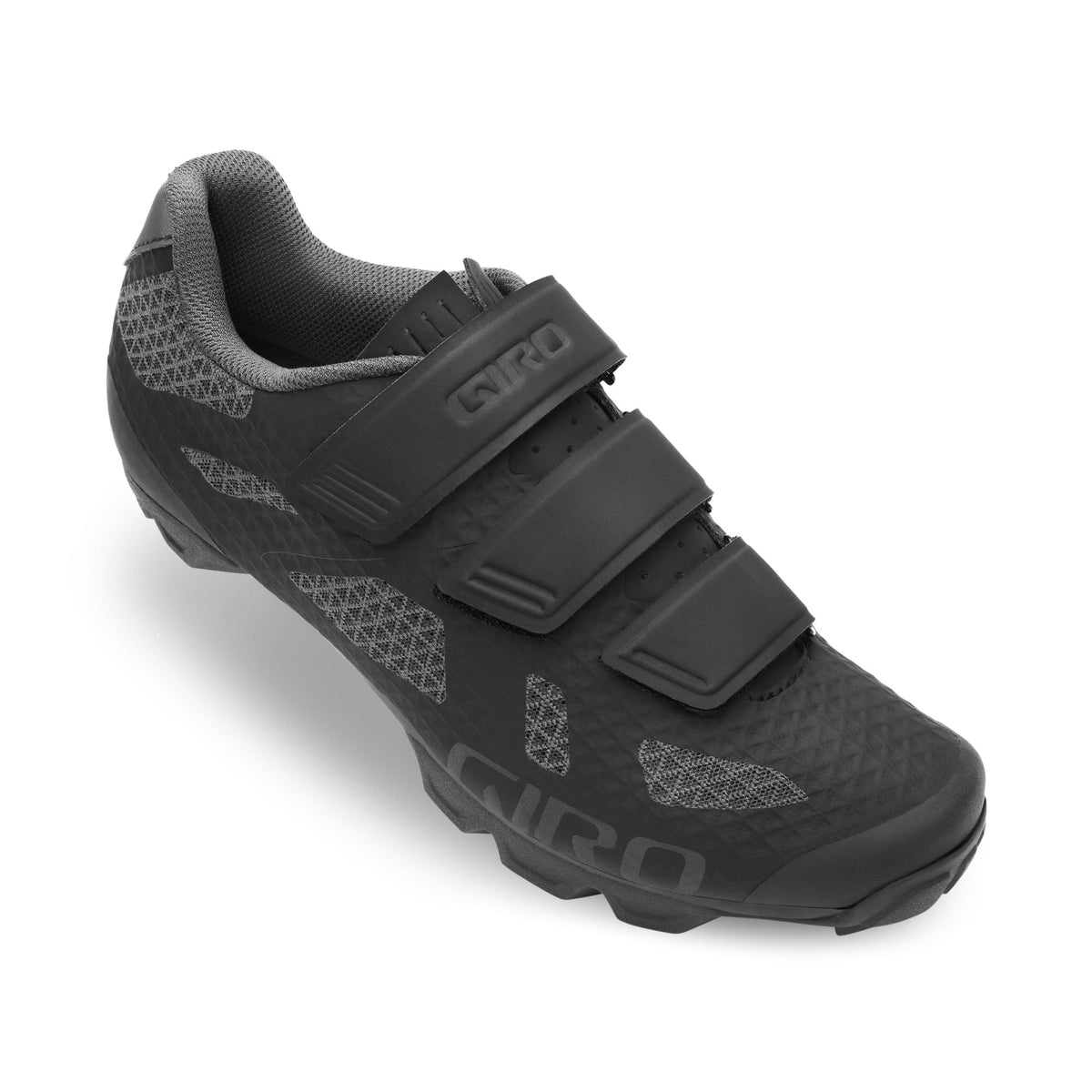 Giro women's black cycling shoe with hook-and-loop straps and textured mesh upper