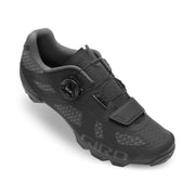 Black cycling shoe with BOA dial and perforated synthetic upper, velcro strap