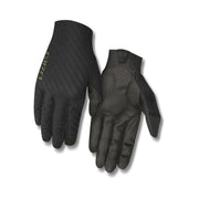 Black cycling gloves with perforated palm and knuckle padding, full-finger design