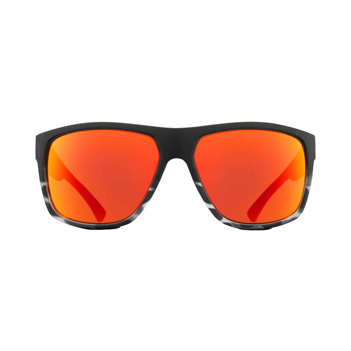 Giro Stark sunglasses, front view, matte black frame with orange mirrored lenses
