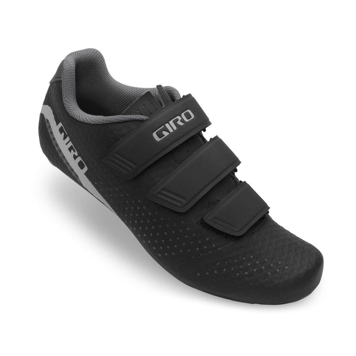 Women's cycling shoe, black mesh upper with three hook-and-loop straps