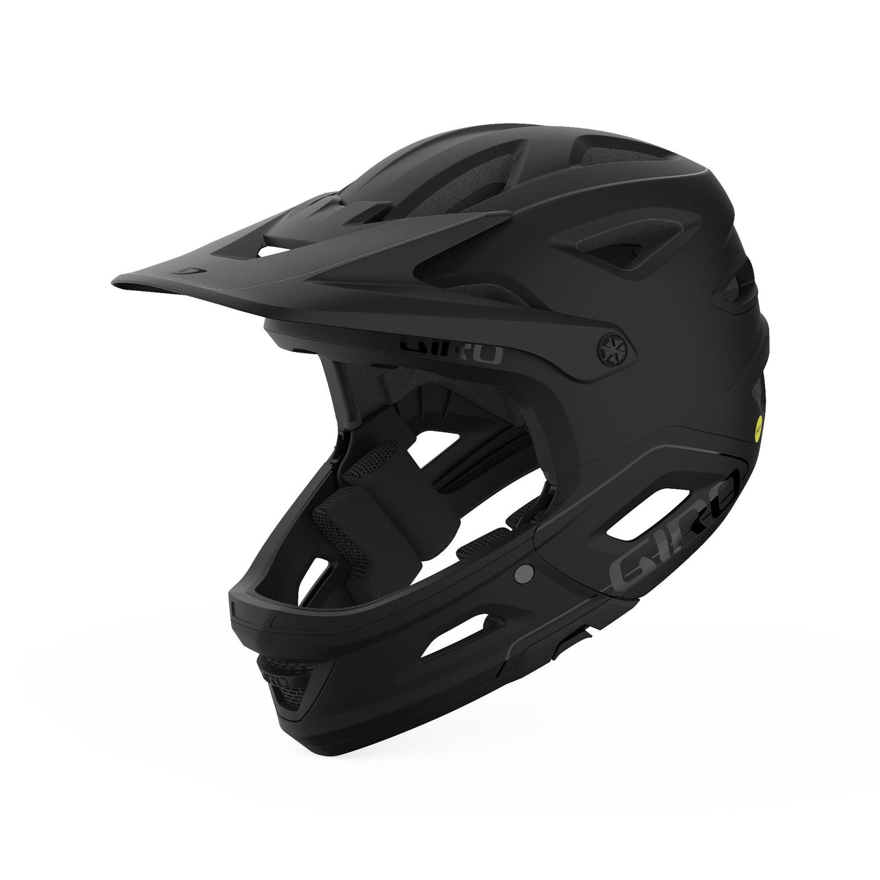 Matte black cycling helmet with ventilation vents and adjustable chin strap