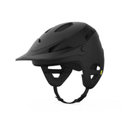 Matte black bike helmet with vents, chin strap, and side openings