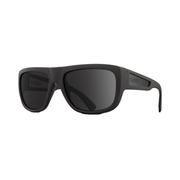 Matte black sporty sunglasses with dark mirrored lenses and vented temple tips