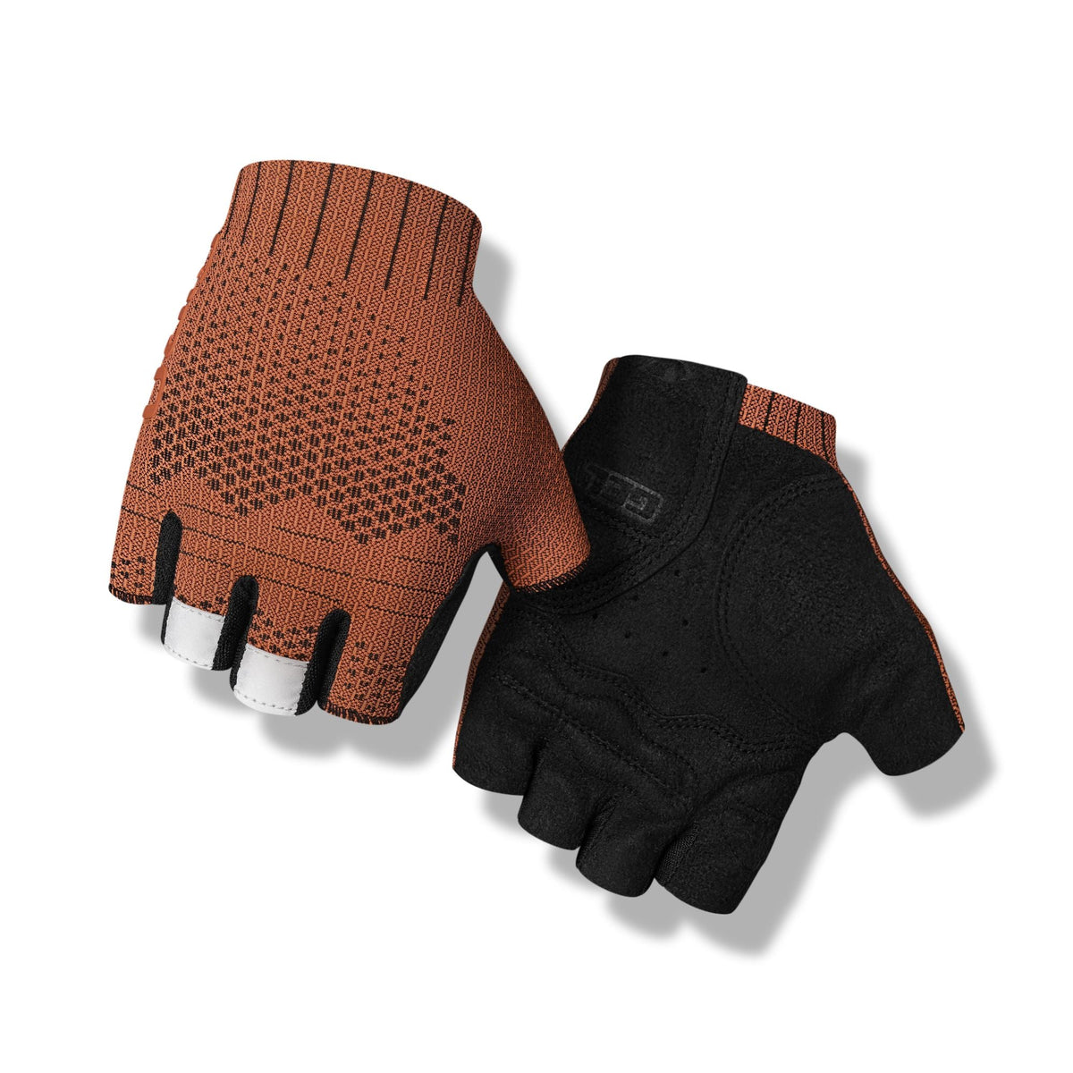 Orange and black road cycling gloves with knit back and padded palm