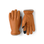 Cork brown winter gloves with knit cuffs and leather palm, stitched seams
