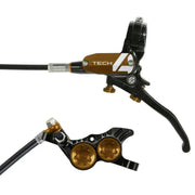 Black disc brake lever with bronze adjustment knobs and mounting bracket