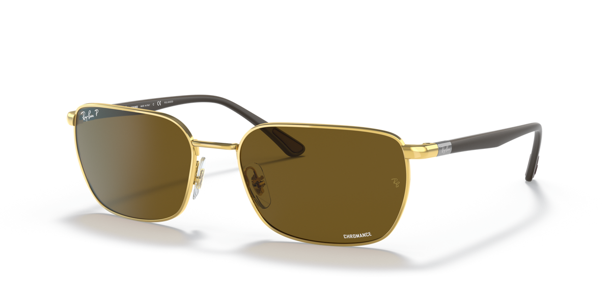 Ray-Ban Chromance square sunglasses, gold frame with polarized brown lenses