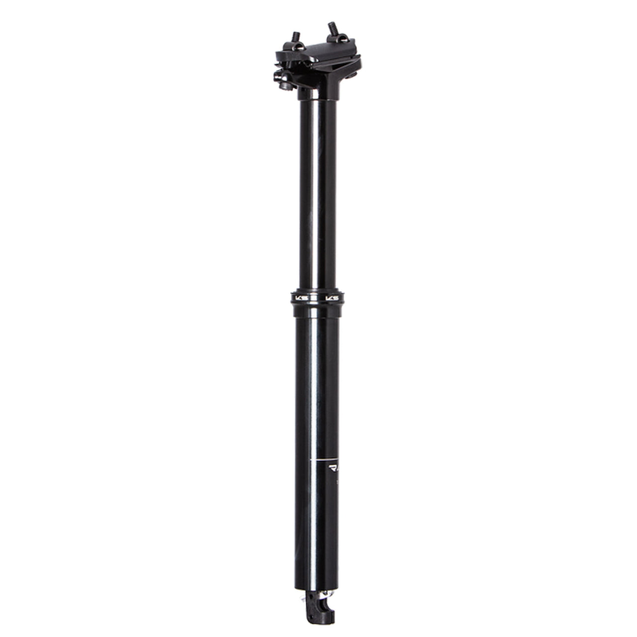 Black dropper seatpost with remote lever mount and integrated head