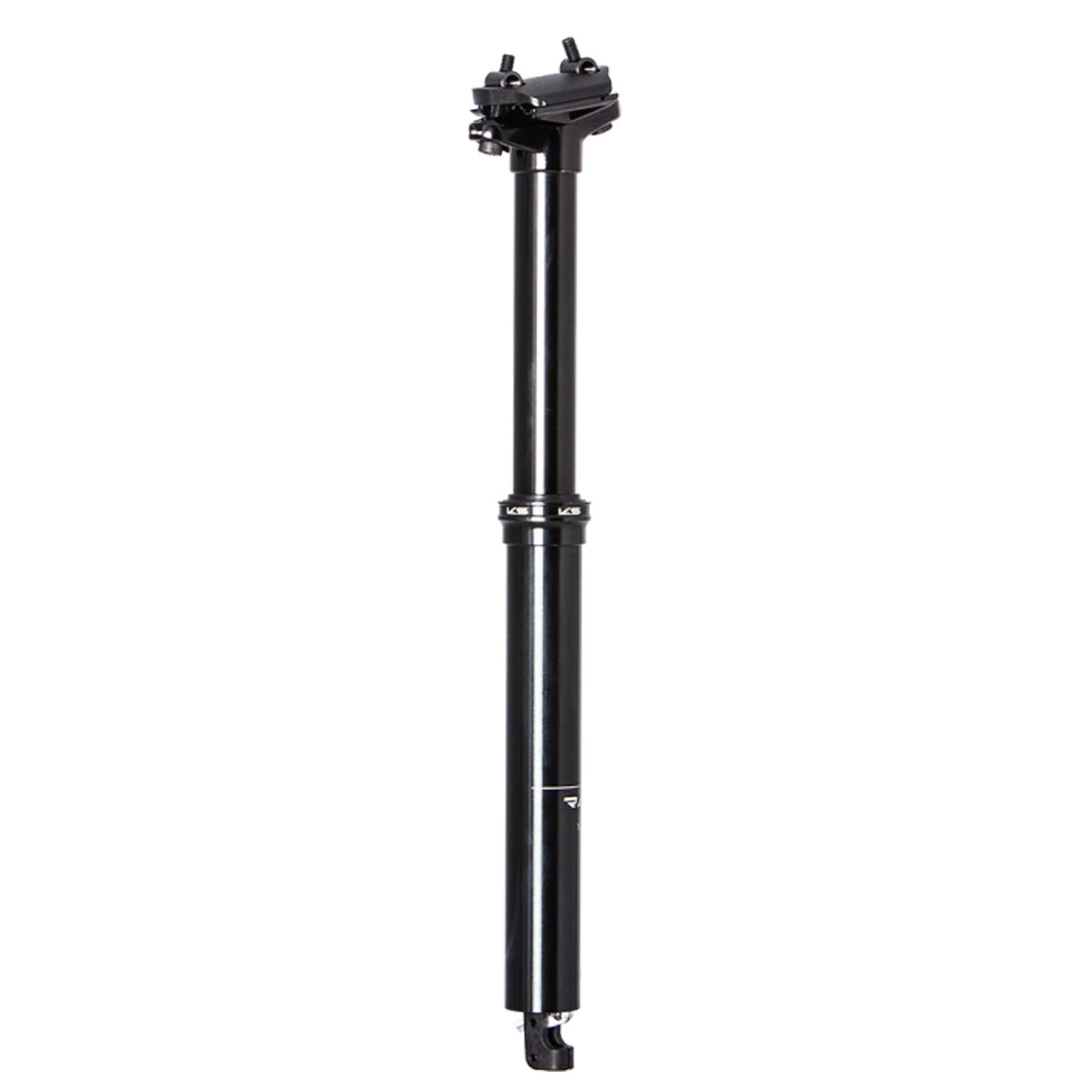 Black dropper seatpost with remote lever mount and integrated head