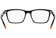 Ray-Ban RX7025 eyeglass frames, black with orange temple accents and clear lenses