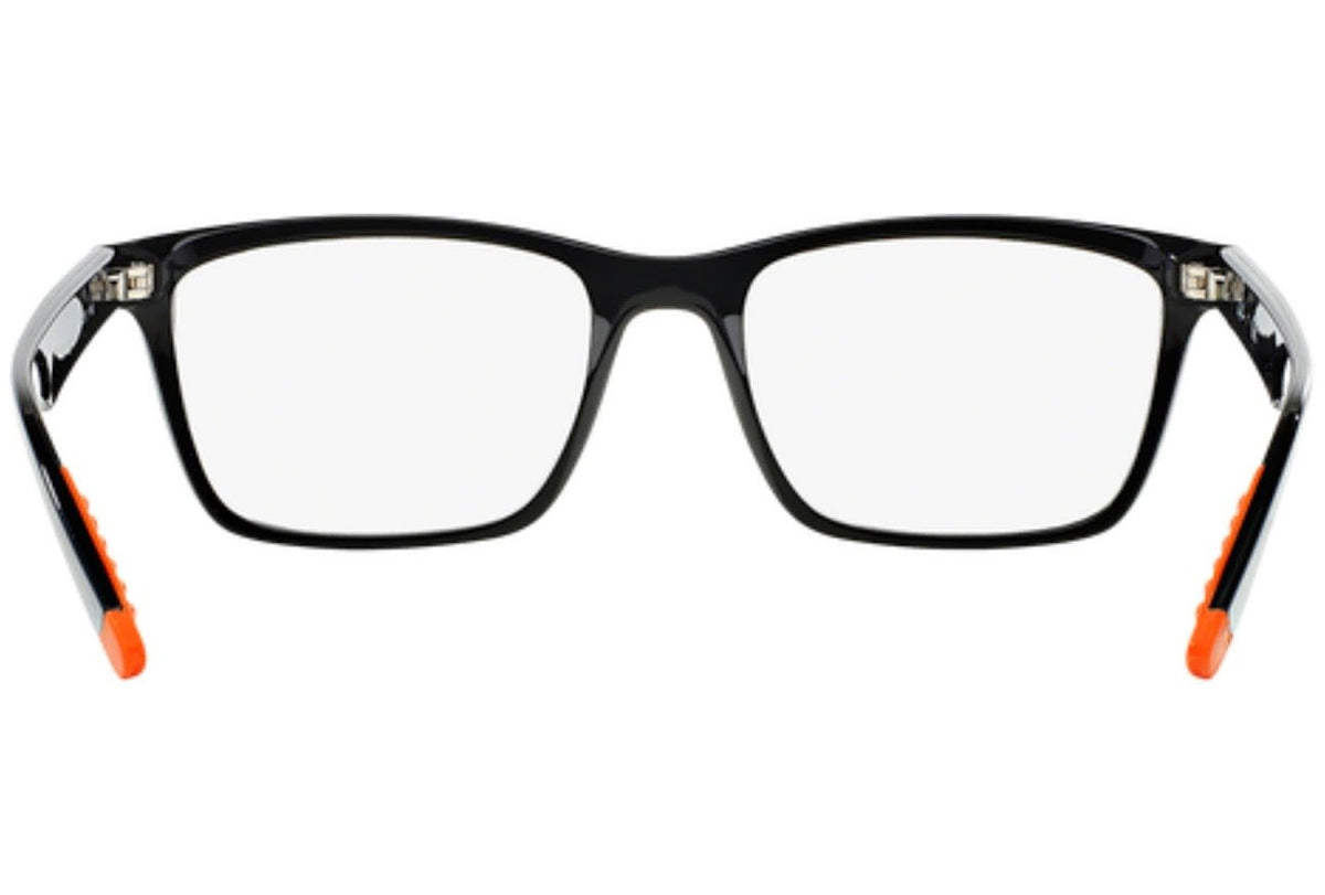 Ray-Ban RX7025 eyeglass frames, black with orange temple accents and clear lenses