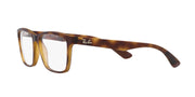 Tortoise brown prescription eyewear frames, side profile with temple tip